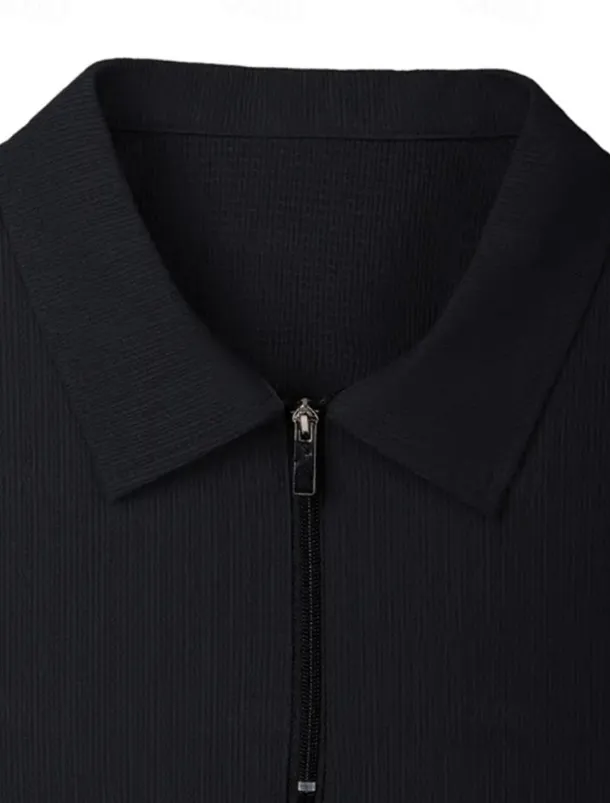 Men's Polo Shirts Zip Polo Outdoor Daily Wear Lapel Short Sleeve Fashion Hawaiian Plain Pocket 2 Piece Summer Regular Fit Black Brown Apricot Gray Polo Shirts