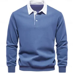 Men's Polo Sweatshirt Apricot Black Yellow Red Navy Blue Polo Collar Plain Casual Daily Sports non-printing Cool Casual Fleeced Spring & Fall Clothing Apparel Hoodies Sweatshirts Long Sleeve