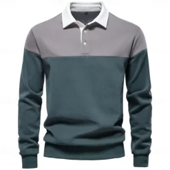 Men's Polo Sweatshirt Yellow Army Green Red Blue Green Lapel Color Block Casual Daily Sports Casual Spring & Fall Clothing Apparel Hoodies Sweatshirts Long Sleeve