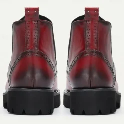 Men's Premium Cowhide Chelsea Boots – Red and Black Leather Brogue Detail with Textured Pattern, Rugged Sole, Stylish Casual & Formal Footwear