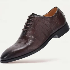 Men's Premium Cowhide Crocodile Print Oxford Shoes, Stylish Lace-Up Formal Footwear for Business and Special Occasions