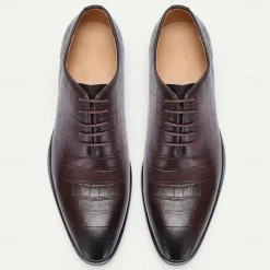 Men's Premium Cowhide Crocodile Print Oxford Shoes, Stylish Lace-Up Formal Footwear for Business and Special Occasions