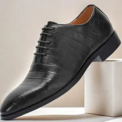 Men's Premium Cowhide Crocodile Print Oxford Shoes, Stylish Lace-Up Formal Footwear for Business and Special Occasions