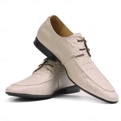 Men's Premium Cowhide Lace-Up Crocodile Pattern Loafers - Elegant Formal Shoes for Office and Special Occasions