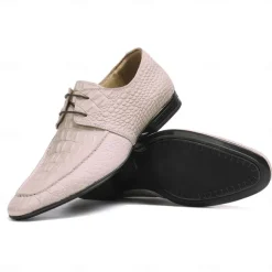 Men's Premium Cowhide Lace-Up Crocodile Pattern Loafers - Elegant Formal Shoes for Office and Special Occasions