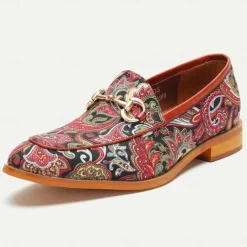 Men's Premium Cowhide Leather Paisley Pattern Loafers - Stylish Slip-On Dress Shoes for Formal and Casual Occasions