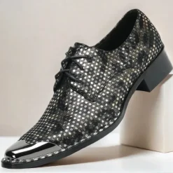 Men's Premium Cowhide Leather Oxford Shoes with Metallic Studded Design and Glossy Toe Cap – Stylish Formal Shoes for Fashionable Men, Perfect for Weddings and Special Occasions