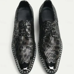 Men's Premium Cowhide Leather Oxford Shoes with Metallic Studded Design and Glossy Toe Cap – Stylish Formal Shoes for Fashionable Men, Perfect for Weddings and Special Occasions