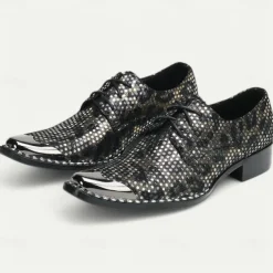 Men's Premium Cowhide Leather Oxford Shoes with Metallic Studded Design and Glossy Toe Cap – Stylish Formal Shoes for Fashionable Men, Perfect for Weddings and Special Occasions