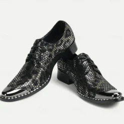 Men's Premium Cowhide Leather Oxford Shoes with Metallic Studded Design and Glossy Toe Cap – Stylish Formal Shoes for Fashionable Men, Perfect for Weddings and Special Occasions