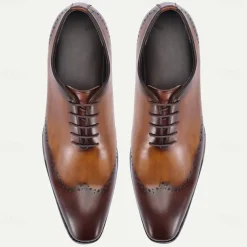 Men's Premium Cowhide Leather Oxford Shoes with Brogue Detailing – Elegant Lace-Up Design for Formal and Business Occasions