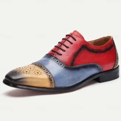 Men's Premium Cowhide Leather Oxford Shoes – Multicolor Brogue Lace-Up Dress Shoes with Wingtip Design