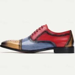 Men's Premium Cowhide Leather Oxford Shoes – Multicolor Brogue Lace-Up Dress Shoes with Wingtip Design