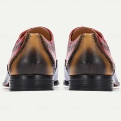 Men's Premium Cowhide Leather Oxford Shoes – Multicolor Brogue Lace-Up Dress Shoes with Wingtip Design