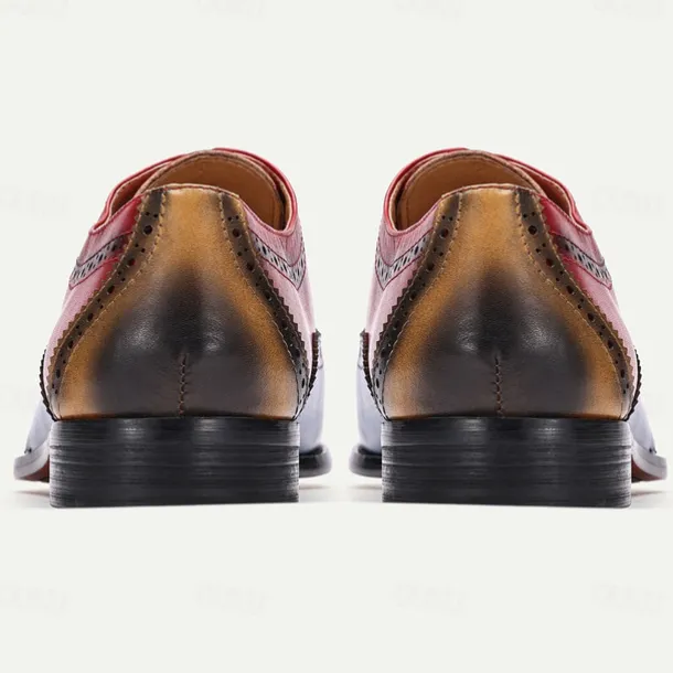 Men's Premium Cowhide Leather Oxford Shoes – Multicolor Brogue Lace-Up Dress Shoes with Wingtip Design