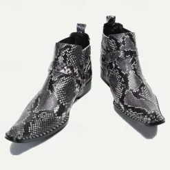 Men's Premium Cowhide Leather Ankle Boots with Snakeskin Pattern – Stylish Western Motorcycle Boots for Biker Events and Casual Wear