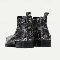 Men's Premium Cowhide Leather Ankle Boots with Snakeskin Pattern – Stylish Western Motorcycle Boots for Biker Events and Casual Wear