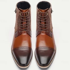 Men's Premium Cowhide Leather Ankle Boots – Vintage Houndstooth Pattern with Buckle Detail, Stylish Dress Boots for Formal and Casual Wear