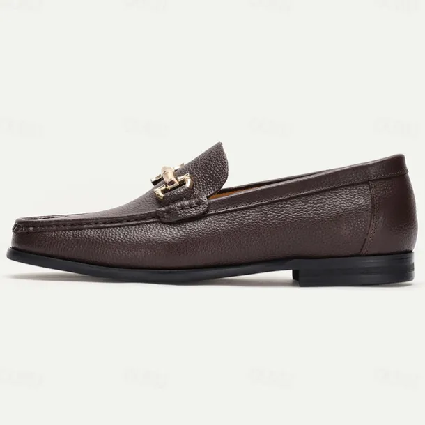 Men's Premium Cowhide Leather Loafers – Classic Slip-On Dress Shoes with Metal Bit Decor for Formal and Casual Wear