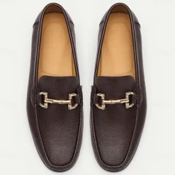 Men's Premium Cowhide Leather Loafers – Classic Slip-On Dress Shoes with Metal Bit Decor for Formal and Casual Wear