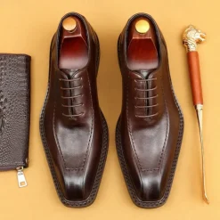 Men's Premium Cowhide Leather Oxford Shoes - Formal Business Dress Footwear with Hand-Stitched Detailing, Ideal for Weddings, Office and Formal Events