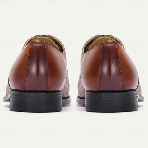 Men's Premium Cowhide Oxford Shoes with Woven Leather Design, Classic Lace-Up Style for Formal and Business Occasions