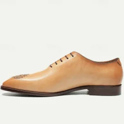 Men's Premium Cowhide Oxford Shoes - Vintage Brogue Lace-Up Dress Shoes with Intricate Engraved Detailing for Formal Occasions