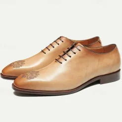 Men's Premium Cowhide Oxford Shoes - Vintage Brogue Lace-Up Dress Shoes with Intricate Engraved Detailing for Formal Occasions