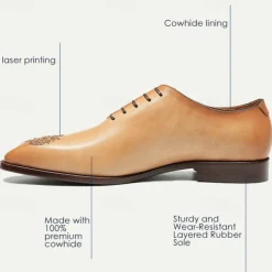 Men's Premium Cowhide Oxford Shoes - Vintage Brogue Lace-Up Dress Shoes with Intricate Engraved Detailing for Formal Occasions