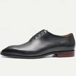 Men's Premium Cowhide Oxford Shoes - Vintage Brogue Lace-Up Dress Shoes with Intricate Engraved Detailing for Formal Occasions