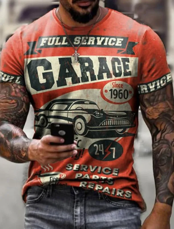 Men's Premium Garage Shop T shirt Tee Retro Shirts Short Sleeve T shirt 3D Print Crew Neck Shirt Vintage Designer Sportswear Casual Daily Summer Clothing Apparel