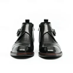 Men's Premium Leather Buckle Ankle Boots - 100% Cowhide Zipper and Brogue Detailing for Formal and Casual Wear