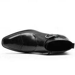 Men's Premium Leather Buckle Ankle Boots - 100% Cowhide Zipper and Brogue Detailing for Formal and Casual Wear