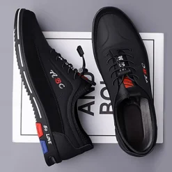 Men's Premium White and Black Faux Leather Lace-Up Sneakers with Vibrant Color Accents for Sports and Leisure
