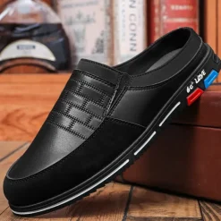 Men's Premium White and Black Faux Leather Casual Mule Shoes with Elastic Details for Stylish Everyday Wear
