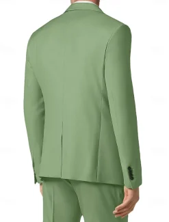 Men's Prom Fall Wedding Party Suits Sage Formal Solid Colored Standard Fit 3 Piece Single Breasted One-button