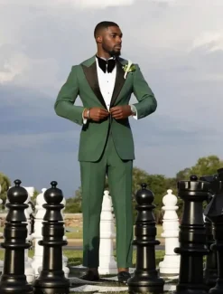 Men's Prom Party Suits Peaked Lapel Army Green Luxury Formal Solid Colored Standard Fit 2 Piece Single Breasted One-button