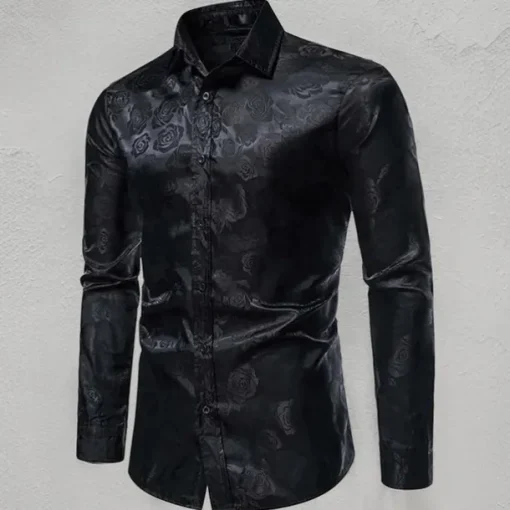Men's Prom Shirt Satin Silk Shirt Graphic Wedding Party Silver Black Wine Navy Blue Long Sleeve Turndown Clothing Apparel Button-Down