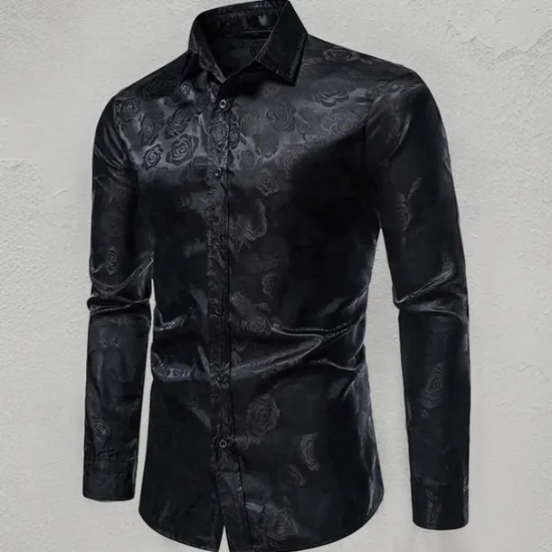 Men's Prom Shirt Satin Silk Shirt Graphic Wedding Party Silver Black Wine Navy Blue Long Sleeve Turndown Clothing Apparel Button-Down