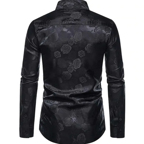 Men's Prom Shirt Satin Silk Shirt Graphic Wedding Party Silver Black Wine Navy Blue Long Sleeve Turndown Clothing Apparel Button-Down