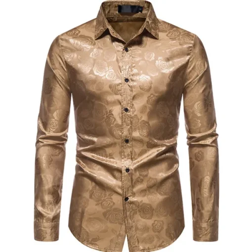 Men's Prom Shirt Satin Silk Shirt Graphic Wedding Party Silver Black Wine Navy Blue Long Sleeve Turndown Clothing Apparel Button-Down