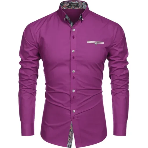 Men's Prom Shirt Tuxedo Shirts Paisley Party Outdoor Pink Long Sleeve Turndown Summer Spring Clothing Apparel Print
