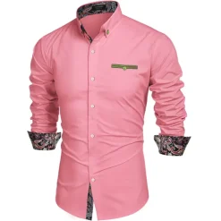 Men's Prom Shirt Tuxedo Shirts Paisley Party Outdoor Pink Long Sleeve Turndown Summer Spring Clothing Apparel Print