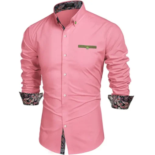 Men's Prom Shirt Tuxedo Shirts Paisley Party Outdoor Pink Long Sleeve Turndown Summer Spring Clothing Apparel Print