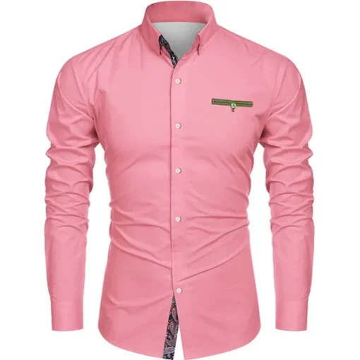 Men's Prom Shirt Tuxedo Shirts Paisley Party Outdoor Pink Long Sleeve Turndown Summer Spring Clothing Apparel Print