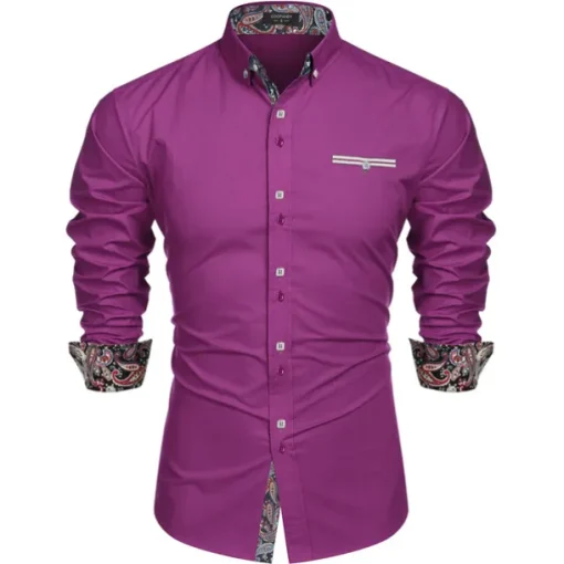 Men's Prom Shirt Tuxedo Shirts Paisley Party Outdoor Pink Long Sleeve Turndown Summer Spring Clothing Apparel Print