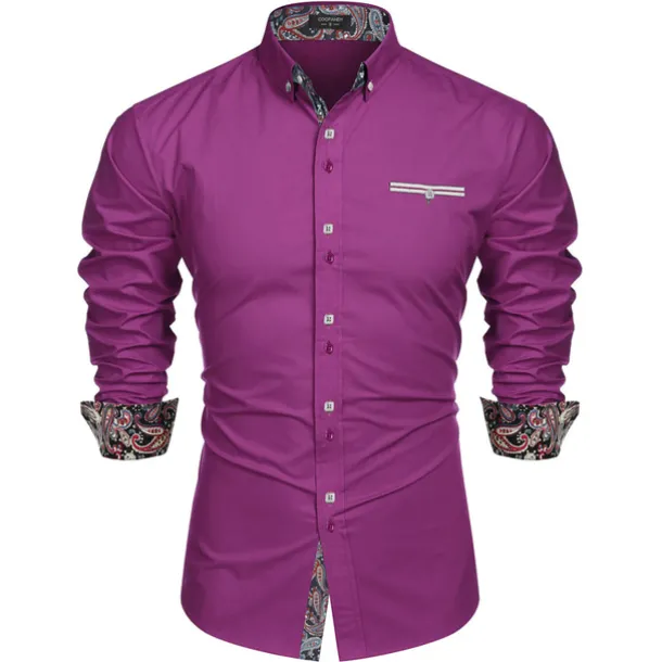 Men's Prom Shirt Tuxedo Shirts Paisley Party Outdoor Pink Long Sleeve Turndown Summer Spring Clothing Apparel Print