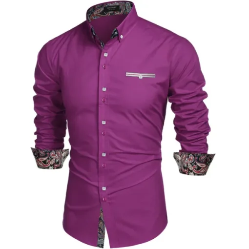 Men's Prom Shirt Tuxedo Shirts Paisley Party Outdoor Pink Long Sleeve Turndown Summer Spring Clothing Apparel Print