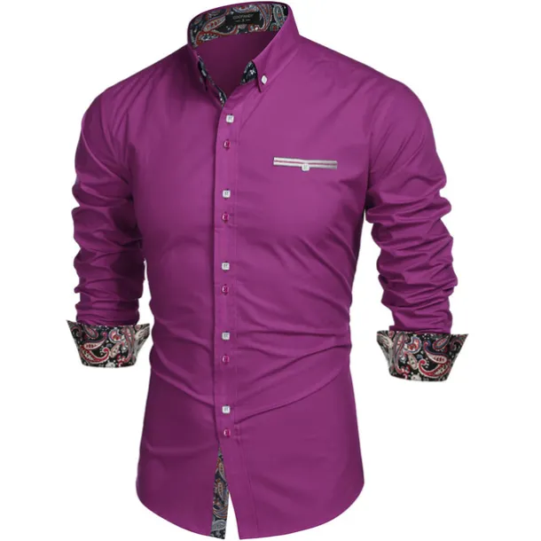 Men's Prom Shirt Tuxedo Shirts Paisley Party Outdoor Pink Long Sleeve Turndown Summer Spring Clothing Apparel Print