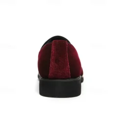 Men's Prom Shoes - Burgundy Velvet and Gold Patent Leather Slip-Ons with Brogue Detailing for Formal Wear